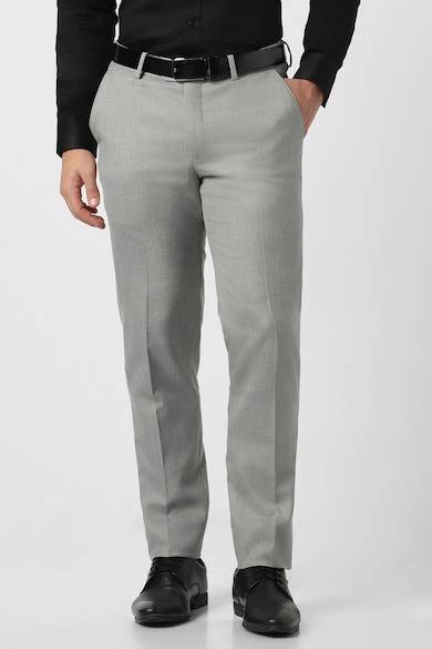 Buy Men Grey Textured Formal Trousers Online - 40103113 | Peter England