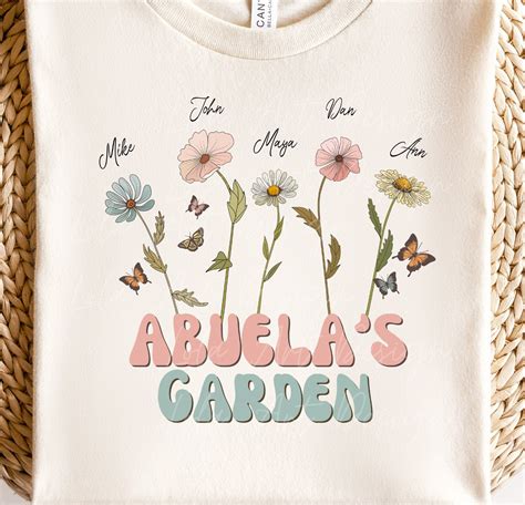 Abuela's Garden PNG Sublimation, Custom Grandkids Names With Flowers ...