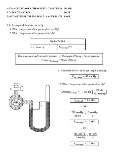 Image result for Manometer Problems Worksheet