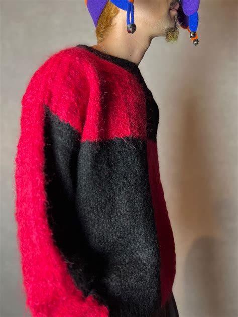 Red & Black Design Wool Sweater | P.O.D (ポッド)