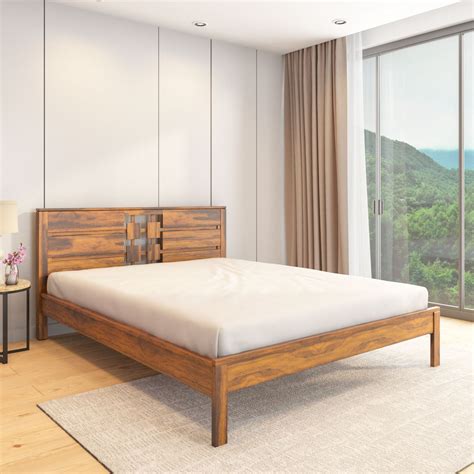 Buy Konnect Solid Wood Queen Bed (Honey Walnut) Online in India ...