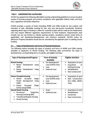 Fillable Online TAB V: UNDERWRITING GUIDELINES Type of Development ...