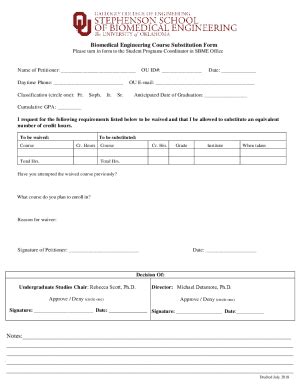 Fillable Online Biomedical Engineering Course Substitution Form 2018 ...