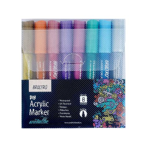 Brustro Acrylic DIY Marker Set of 8 Metallic Shades with 2mm Bullet Tip ...
