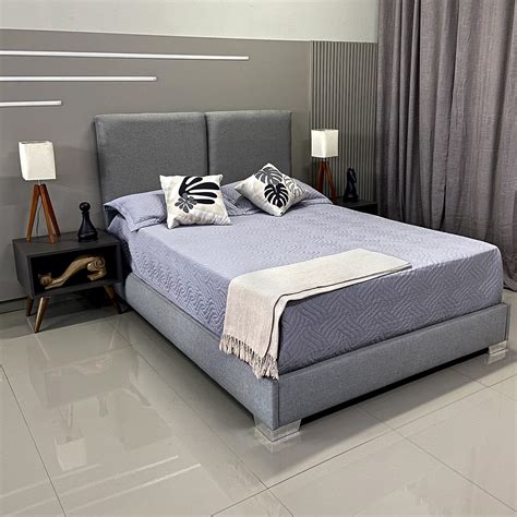 Cama Moderna Luxo com Cabeceira Módena Linho Cinza Rbl King 1,95 X 2,05 ...