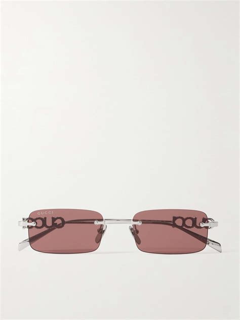 GUCCI EYEWEAR Rectangular-Frame Rimless Silver-Tone Sunglasses for Men ...