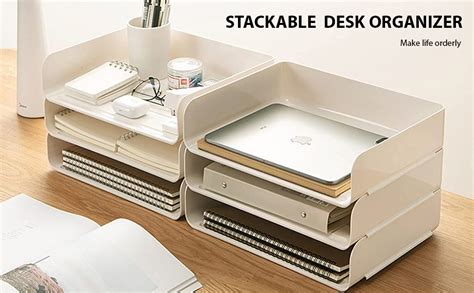 House of Quirk Stackable Paper Trays Desktop Racks For Desk File Rack ...