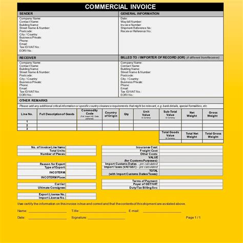 Customs Invoice 的图像结果