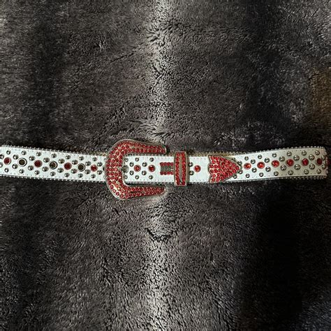 Bb Simon belt white red worn once size 32-34 - Depop