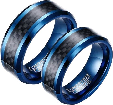 Anello In Tungsteno Da 8 Mm Con Intarsio A Linea Blu E Finitura - 2