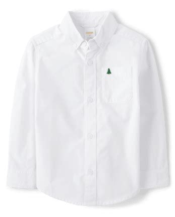 Boys Long Sleeve Embroidered Christmas Tree Poplin Button Up Shirt - A ...