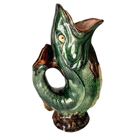 English Pair of Majolica Gurgling Fish Pitchers at 1stDibs