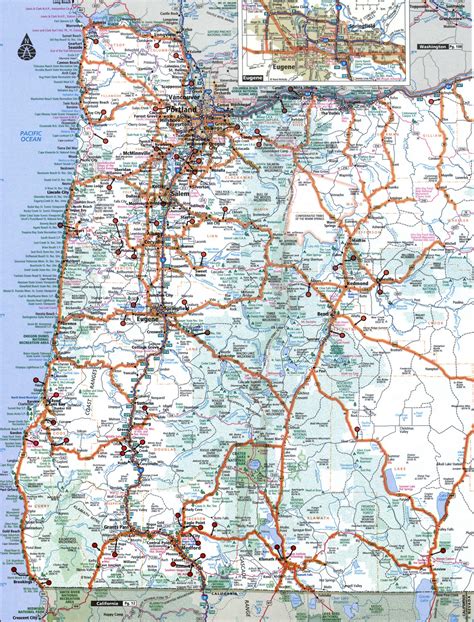 Oregon state highway map with truck routes roads map trucker drivers - usa