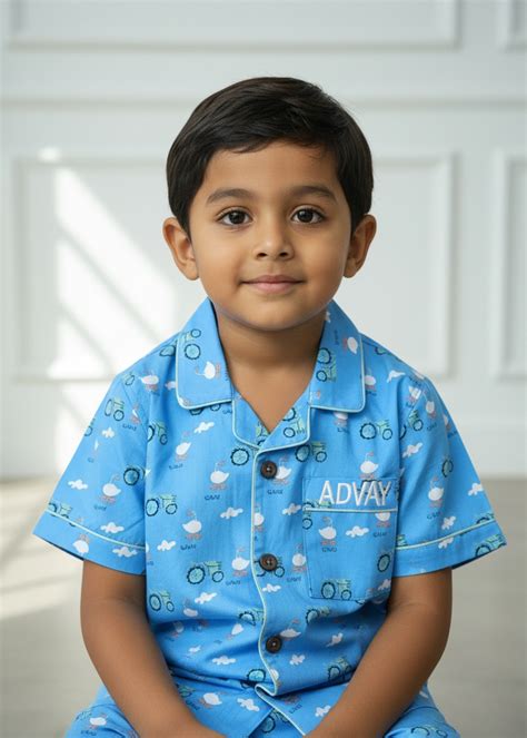 Duck and Tractor Printed Cotton Night Suit – littlellama.in