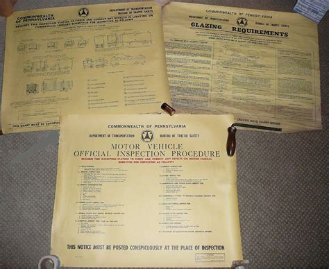 Older PA Pennsylvania State Vehicle Inspection Posters. Cars ...