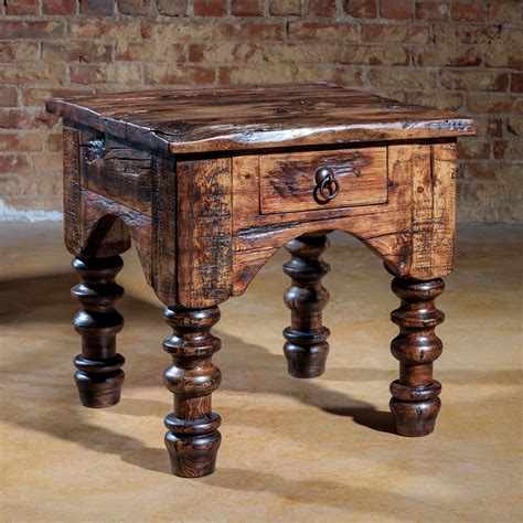 Rustic Turned-Leg Accent Table with Drawer – Western Side Table – Into ...