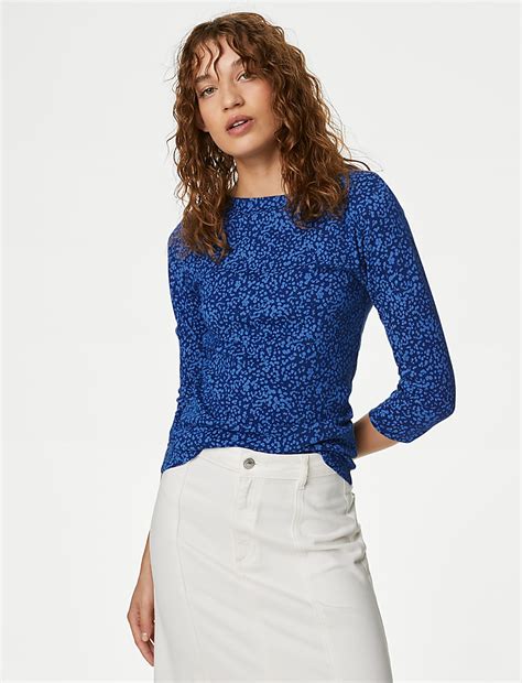 Buy Pure Cotton Printed Slim Fit Slash Neck Top at Marks & Spencer