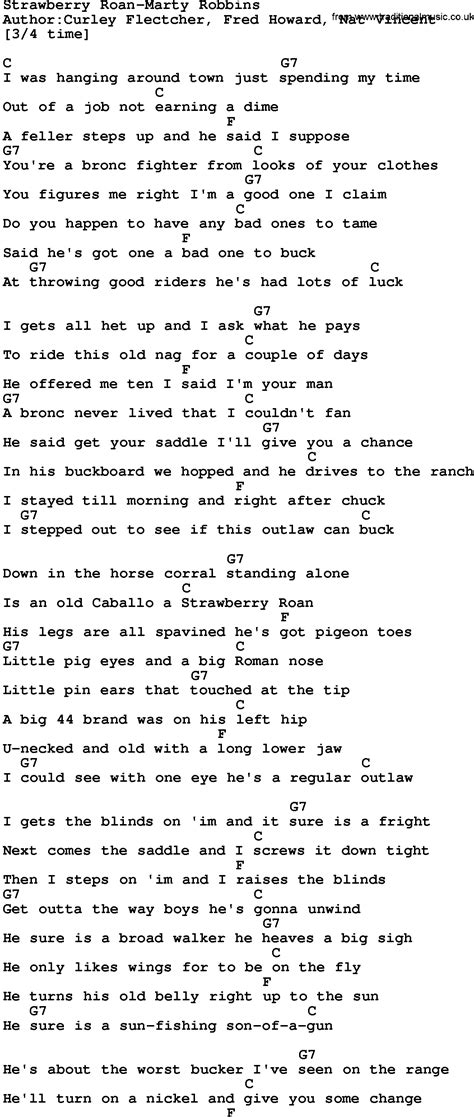 Country Music:Strawberry Roan-Marty Robbins Lyrics and Chords