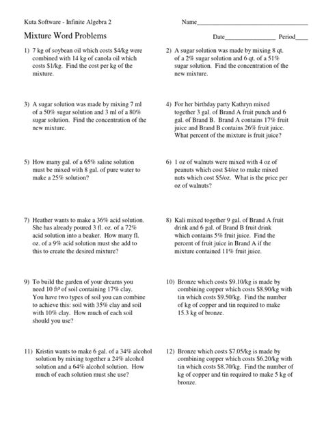 Image result for Mixture Word Problems