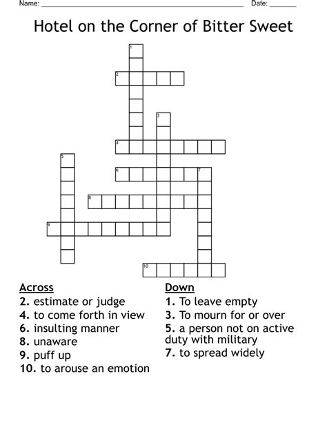 Hotel on the Corner of Bitter Sweet Crossword - WordMint