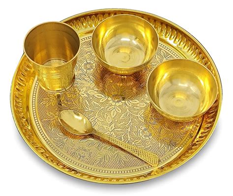 BENGALEN Brass Pooja Bhog Thali Set 8 Inch Puja Thali with Pital Bhog ...