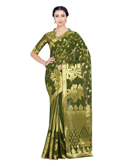 Buy MIMOSA chiffon Wedding saree Kanjivaram pattu Style With Brocket ...