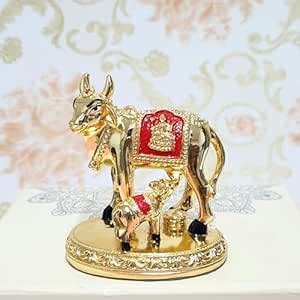 Buy ARNAVIRA 24K Gold Plated Vastu Kamdhenu Cow with Calf Idol with ...