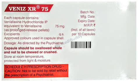 Veniz XR 75 Capsule: Price, Uses, Side Effects & How to Use - MediBuddy