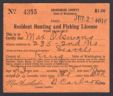 1899 - 1919 Washington Hunting & Fishing Licenses - Waterfowl Stamps ...