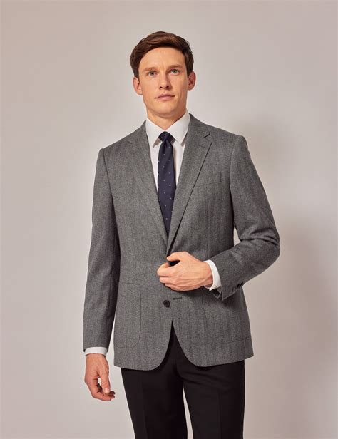 Men's Grey Herringbone Wool Blazer | Hawes & Curtis