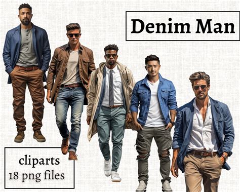 Buy Denim Man Clipart, Handsome Man in Jeans PNG, Casual Man Clipart ...