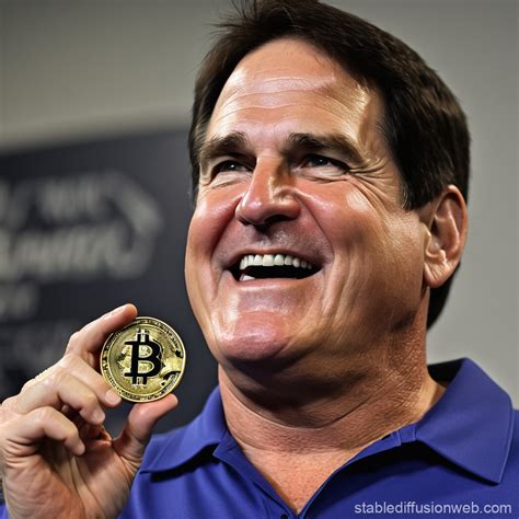 make a funny picture of mark cuban with a crypto coin in his hand ...