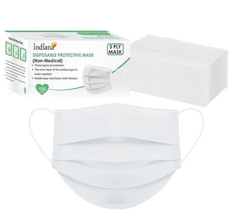 Indiana Non-Woven 3 Ply Mask With Nose Pin White, Ultrasonic Soft Loops ...
