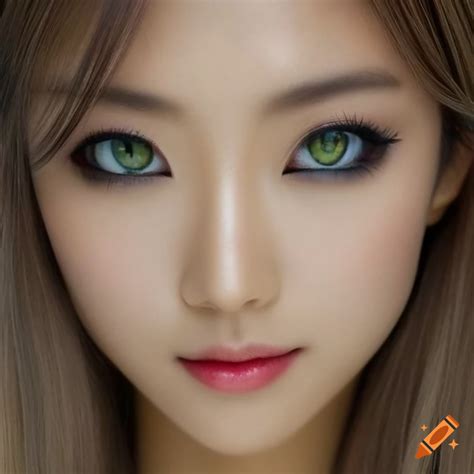 Beautiful Japanese Woman, Green eyes, Detailed skin, Long hair, Symmetrical iris, Accurate iris ...