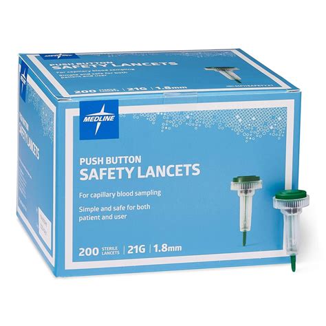Buy Medline Sterile Safety Lancet with Push-Button Activation, 21G, 1.8 ...