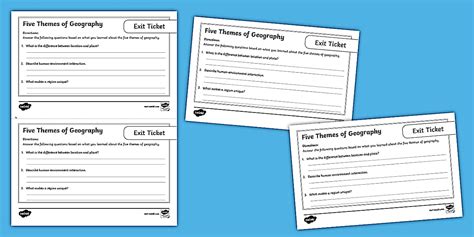 Five Themes of Geography Exit Ticket for 6th-8th Grade