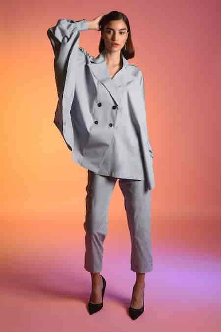 Buy Blue Cotton Lapel Collar Kaftan Top For Women by Echostudio Online ...