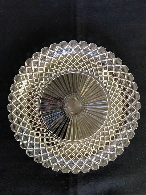 Vintage Clear Pressed or Cut Glass Diamond Point Platter