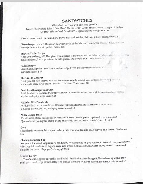 Online Menu of Tropical Trader Shrimp Co. Restaurant, Panacea, Florida ...