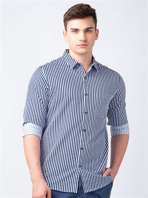 Navy Blue And White Striped Shirt