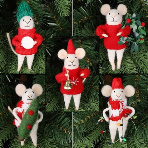 Amazon.com: Juegoal Christmas Felt Mice Ornaments Set of 5, Xmas Wool Mouse Hanging Decor, Felt ...