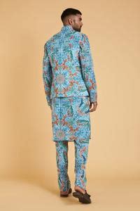 Buy White Blended Linen Vase Print Bird Waistcoat And Kurta Set For Men ...