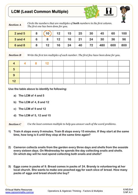 Common Multiples Worksheet