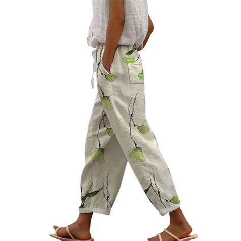 VOYOAO Womens Summer Pants Casual Boho Floral Print Cropped Trousers ...