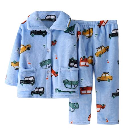 Kids Flannel Pajamas Outfits Button Down Warm Long Sleeve Top And Long ...