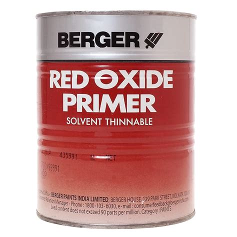 BERGER Red Oxide Primer | 1 Litre | High Opacity Metal Primer for ...