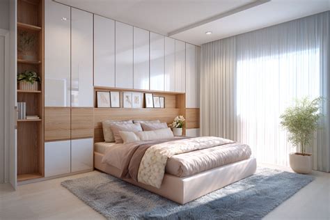 Modern Bedroom Design With A Queen Bed And Full-Wall Wardrobe