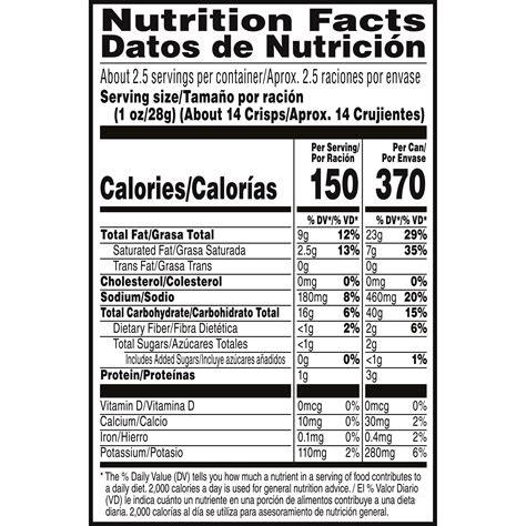Pringles Cheddar Cheese Nutrition Label at Thelma Guerrero blog