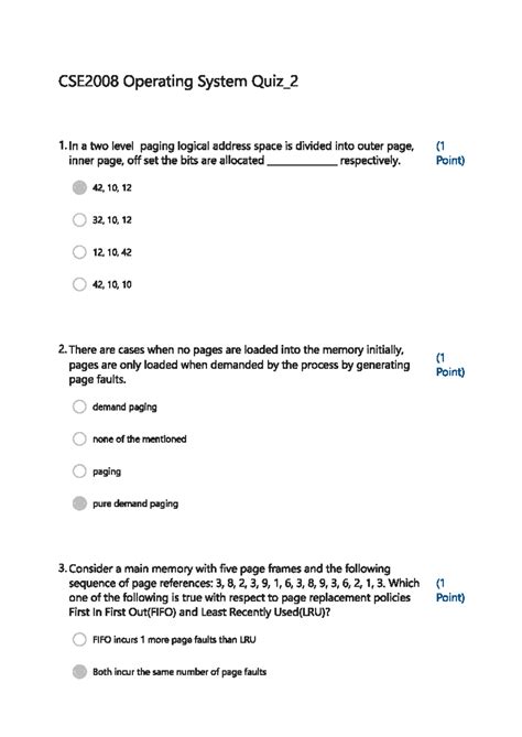 OS Quiz - hello - CSE2008 Operating System Quiz_2 1. In a two level ...