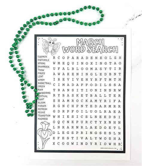 March Word Search Printable (20 Seasonal Words + Answer Key)